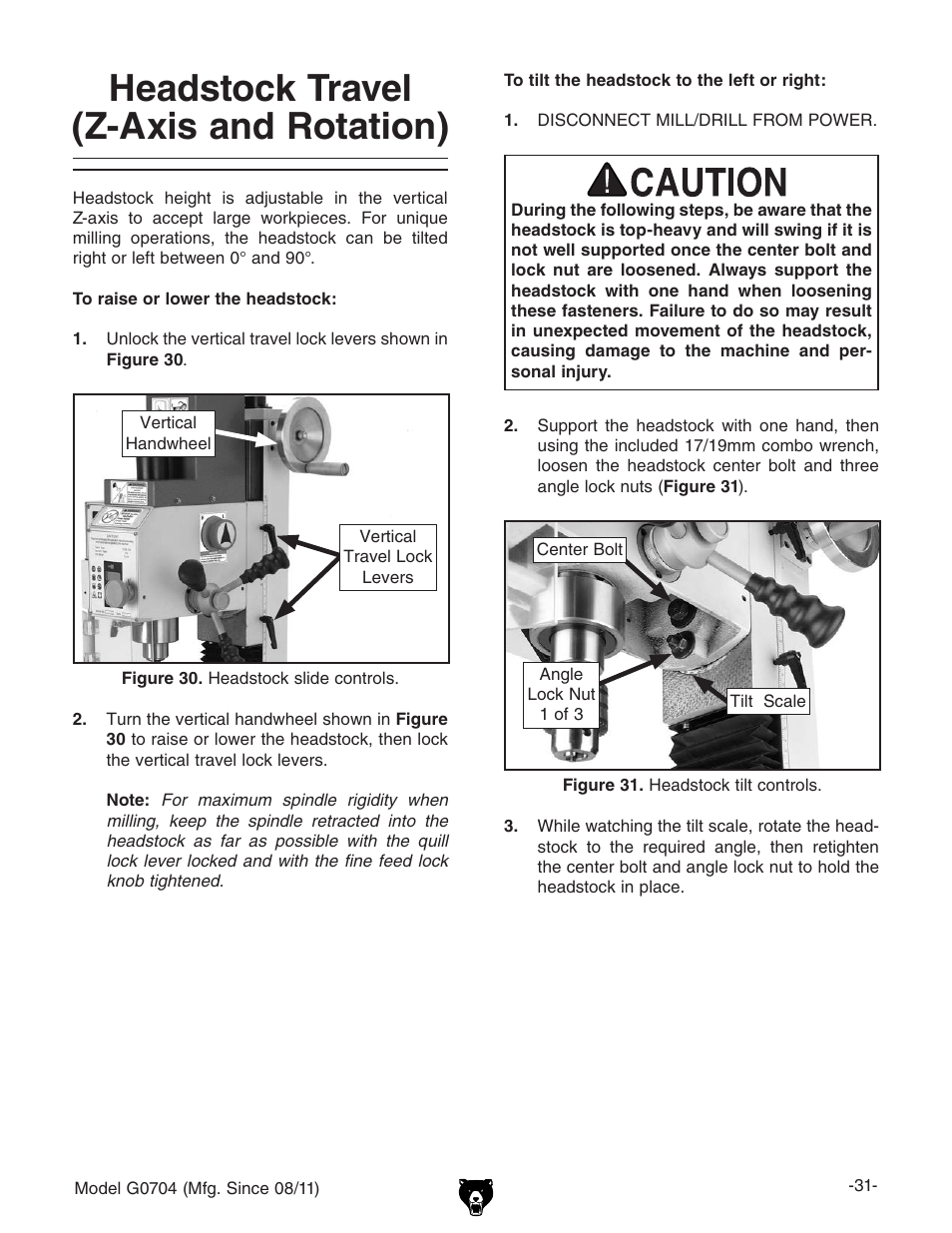 Headstock travel (z-axis and rotation) | Grizzly G0704 User Manual | Page 33 / 60