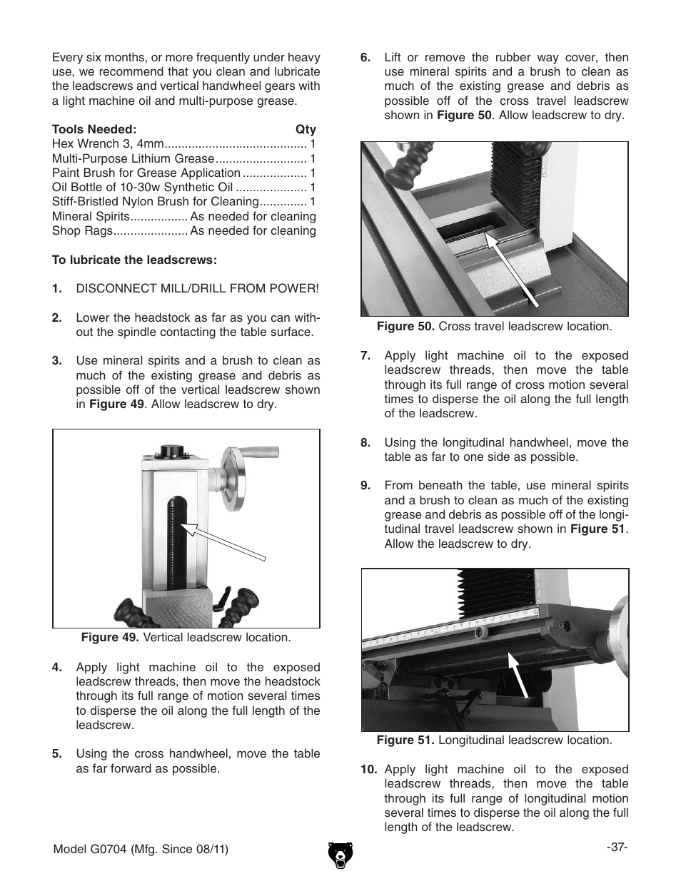 Grizzly G0704 User Manual | Page 39 / 60