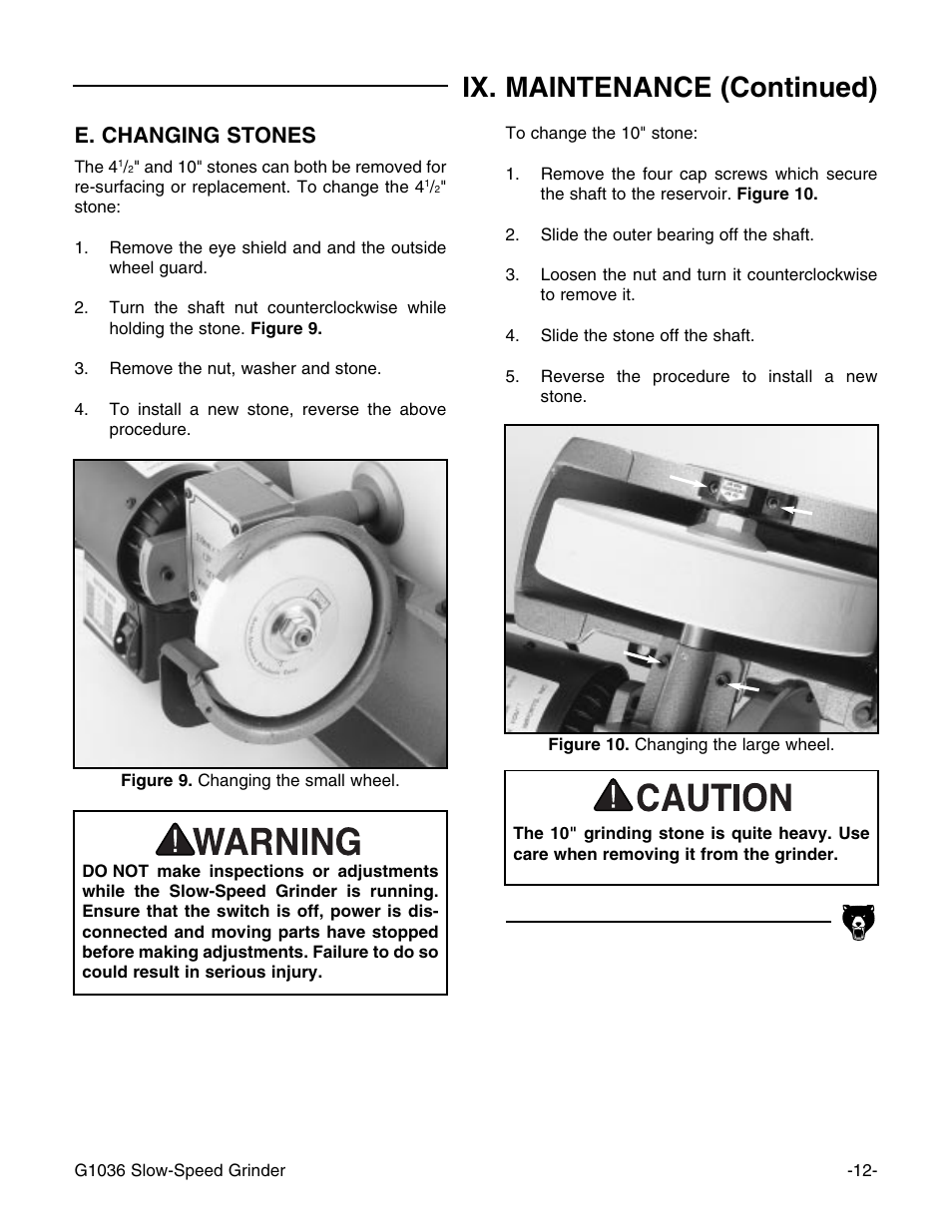 Ix. maintenance (continued), E. changing stones | Grizzly G1036 User Manual | Page 12 / 14