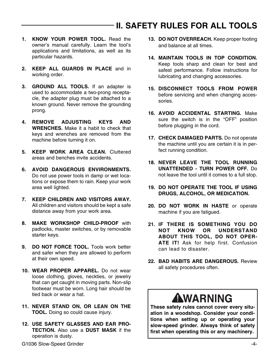 Ii. safety rules for all tools | Grizzly G1036 User Manual | Page 4 / 14