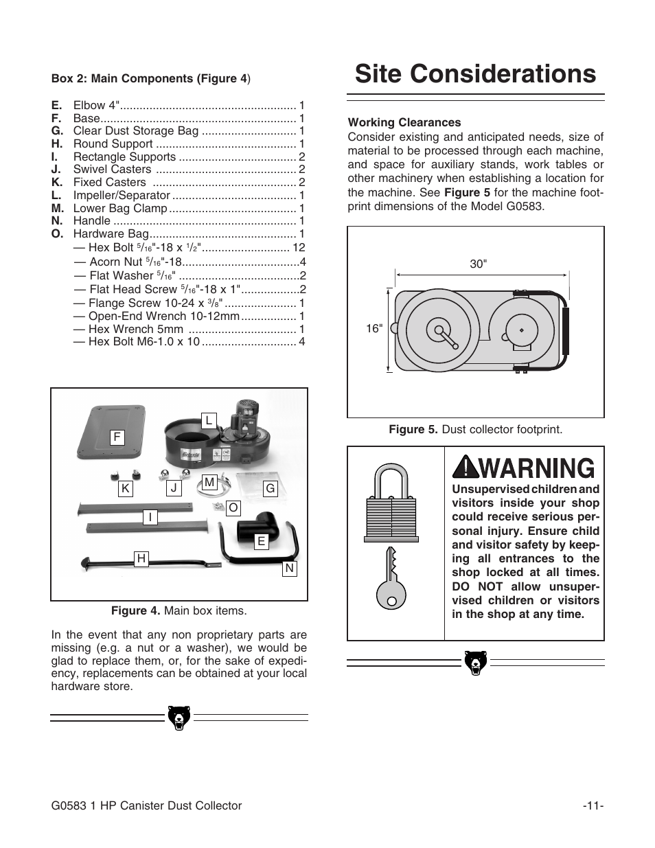 Site considerations | Grizzly G0583 User Manual | Page 13 / 36