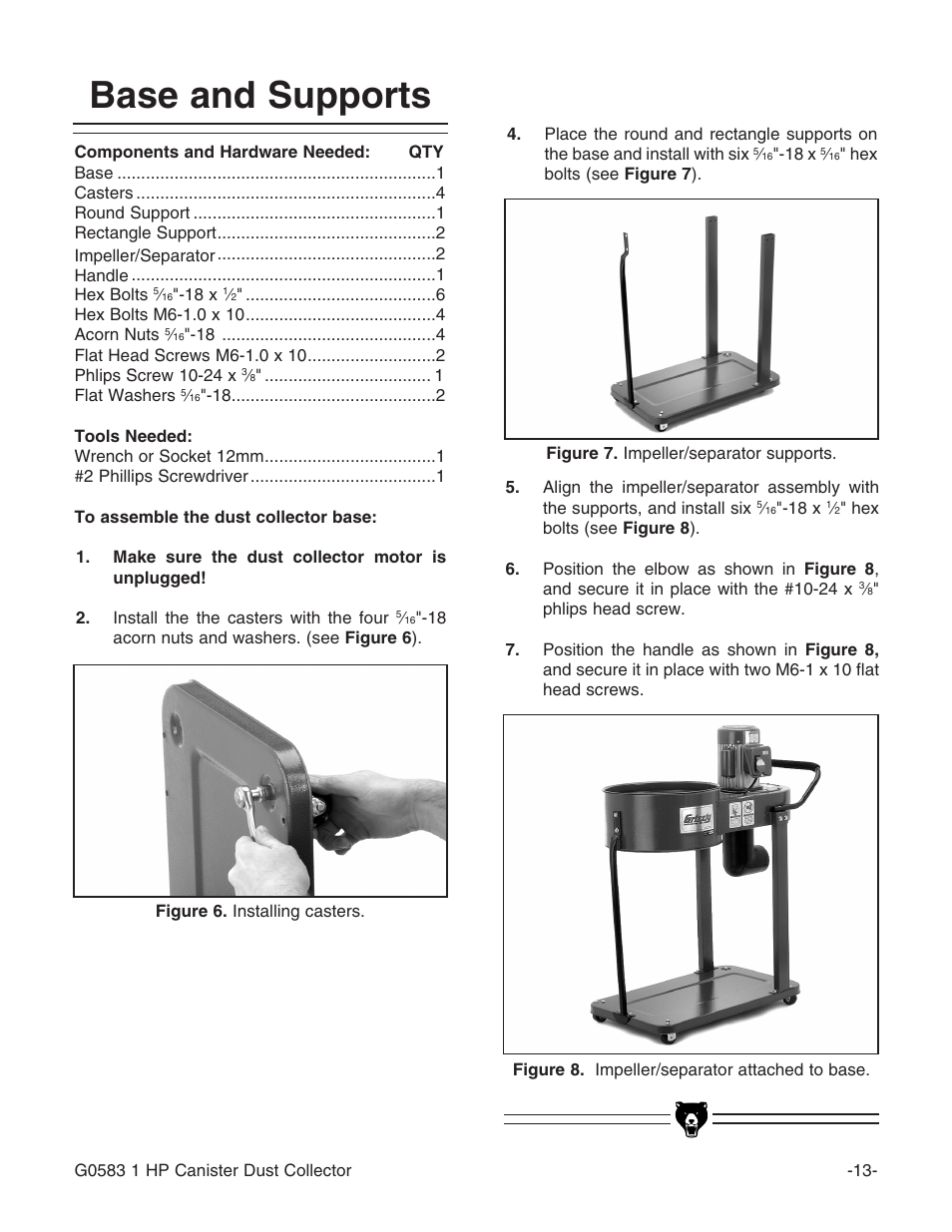 Base and supports | Grizzly G0583 User Manual | Page 15 / 36