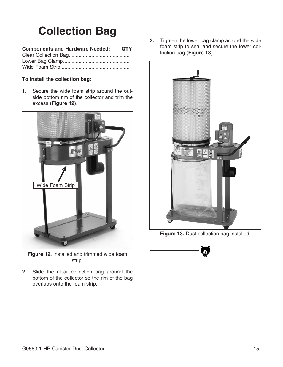 Collection bag | Grizzly G0583 User Manual | Page 17 / 36