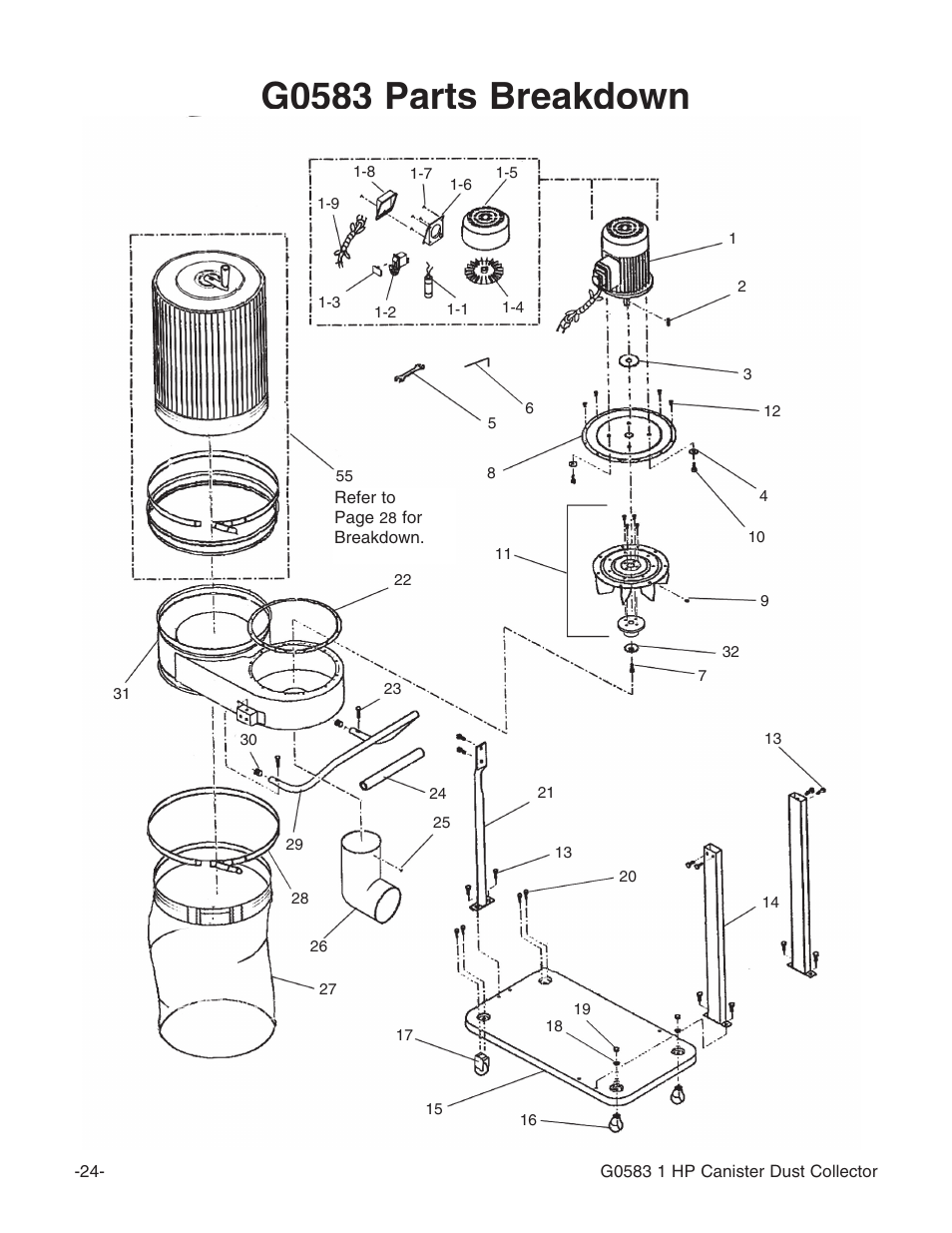 G0583 parts breakdown | Grizzly G0583 User Manual | Page 26 / 36