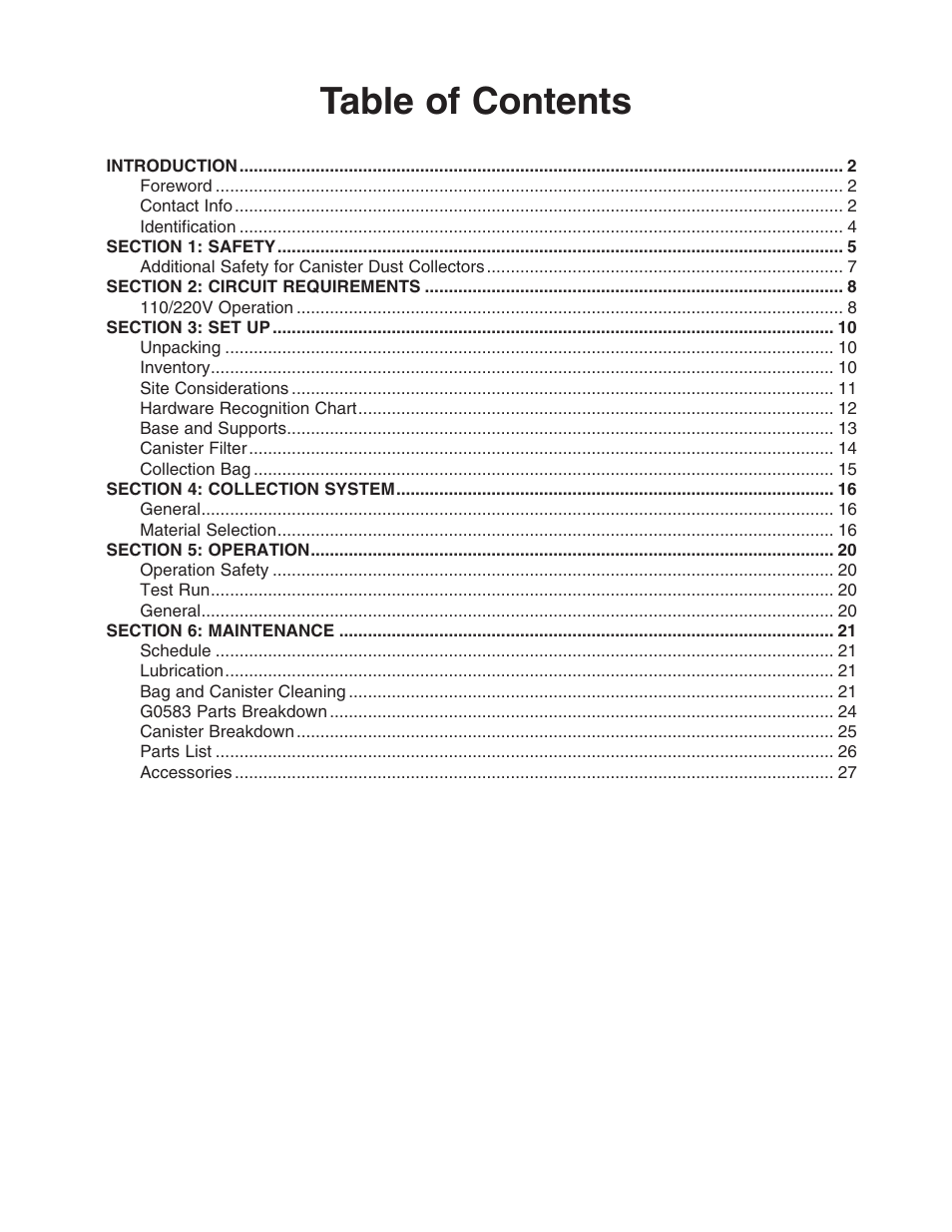 Grizzly G0583 User Manual | Page 3 / 36