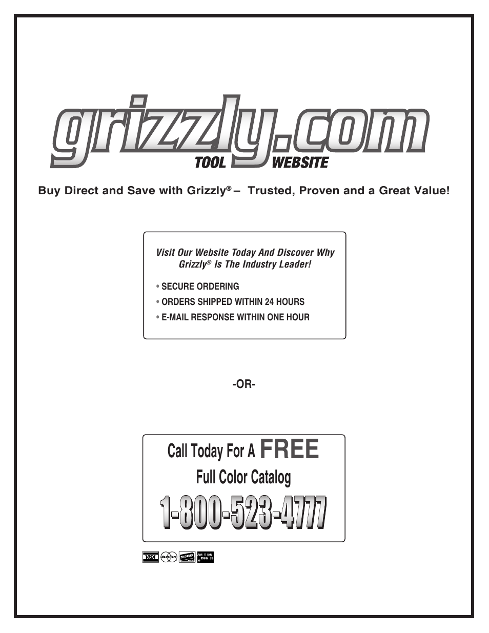 Free, Call today for a, Full color catalog | Grizzly G0583 User Manual | Page 36 / 36