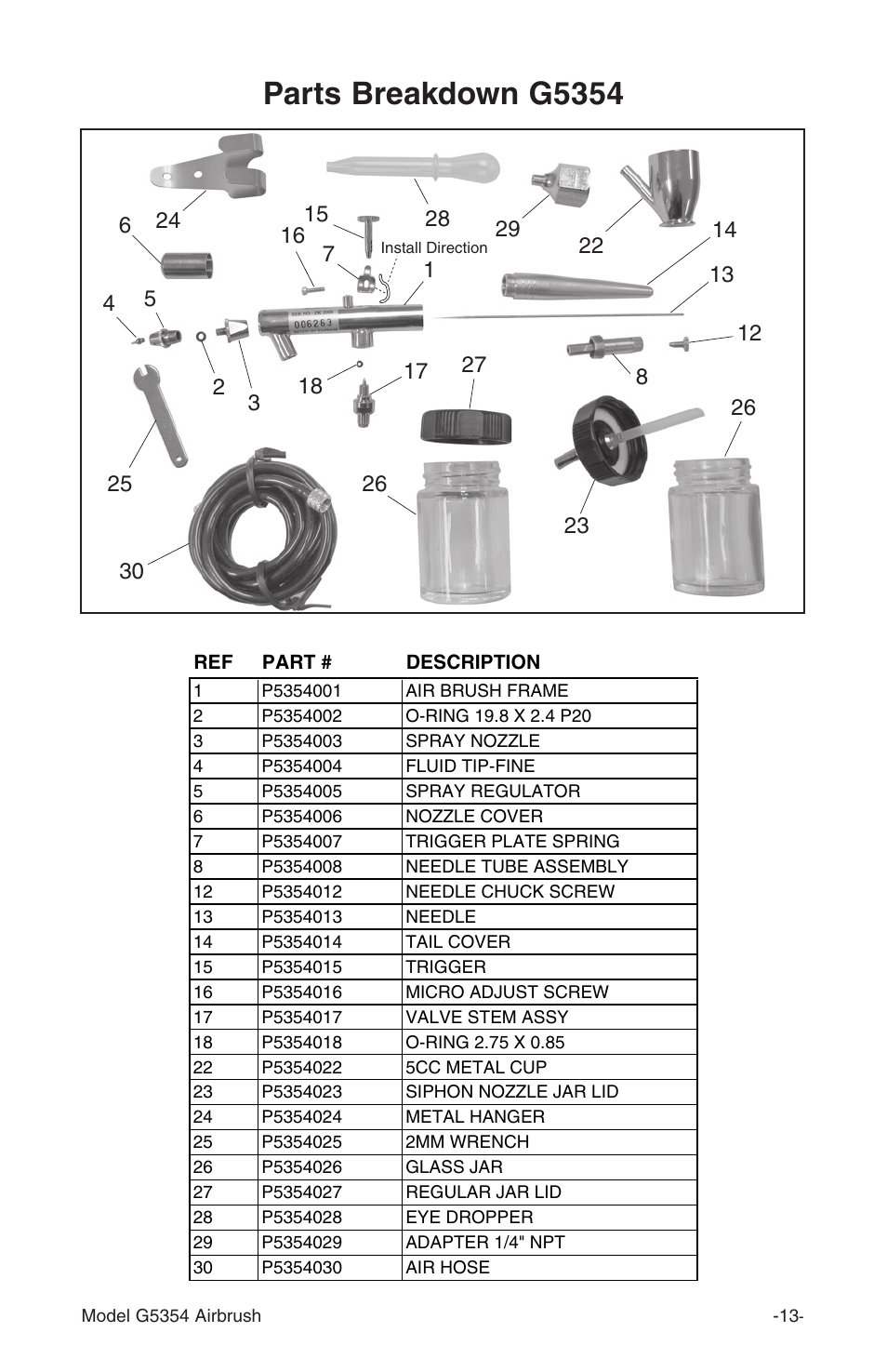 Parts breakdown g5354 | Grizzly Airbrush Kit G5354 User Manual | Page 13 / 16