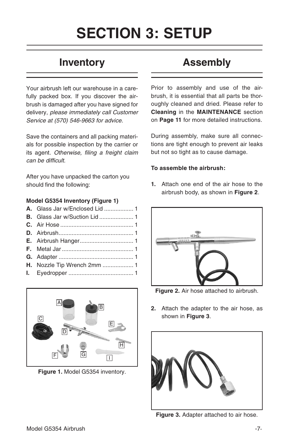 Inventory, Assembly | Grizzly Airbrush Kit G5354 User Manual | Page 7 / 16