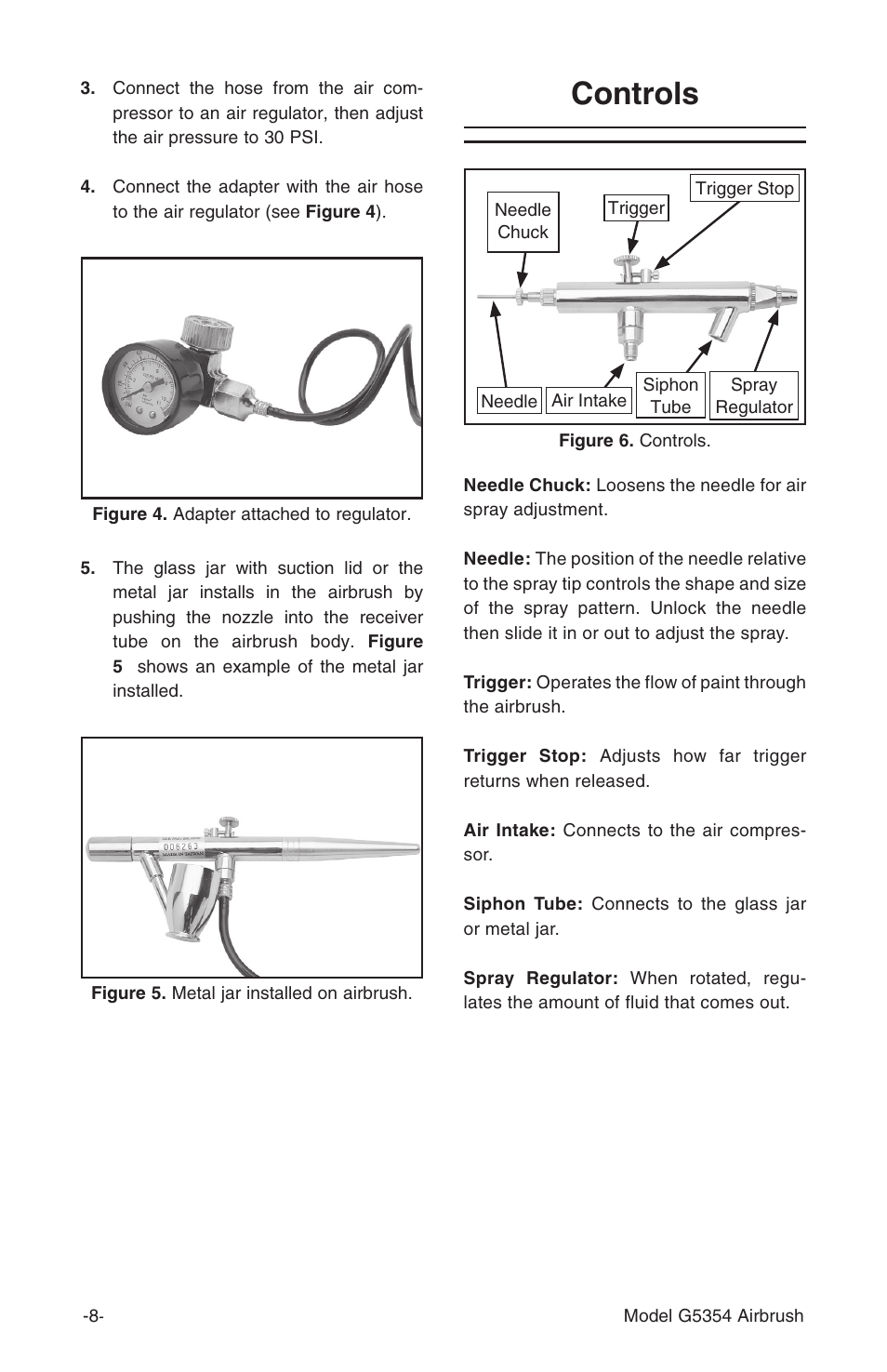 Controls | Grizzly Airbrush Kit G5354 User Manual | Page 8 / 16