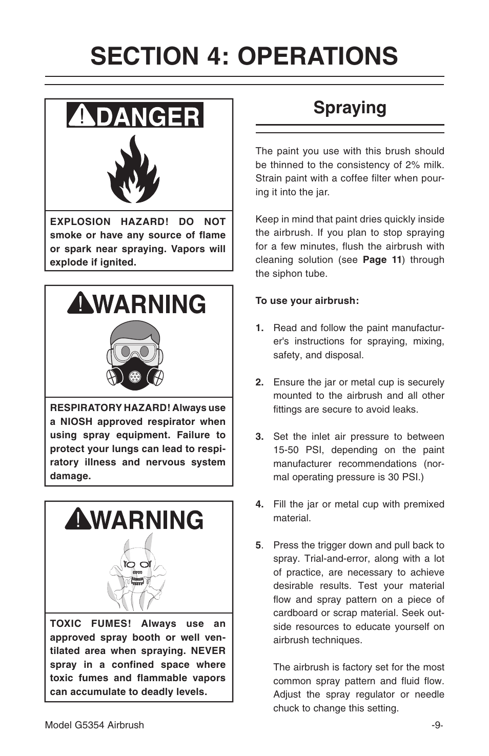 Spraying | Grizzly Airbrush Kit G5354 User Manual | Page 9 / 16