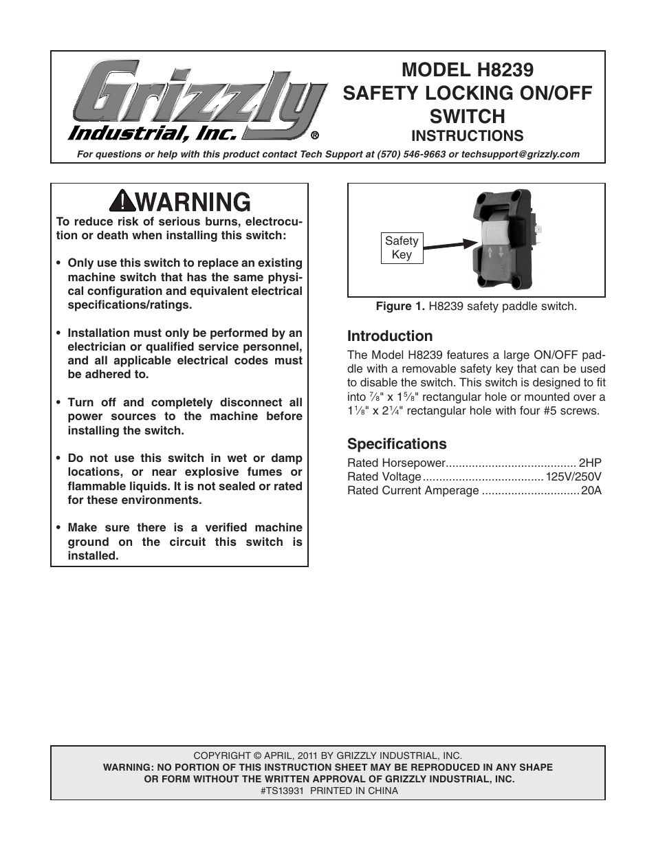 Grizzly H8239 User Manual | 2 pages