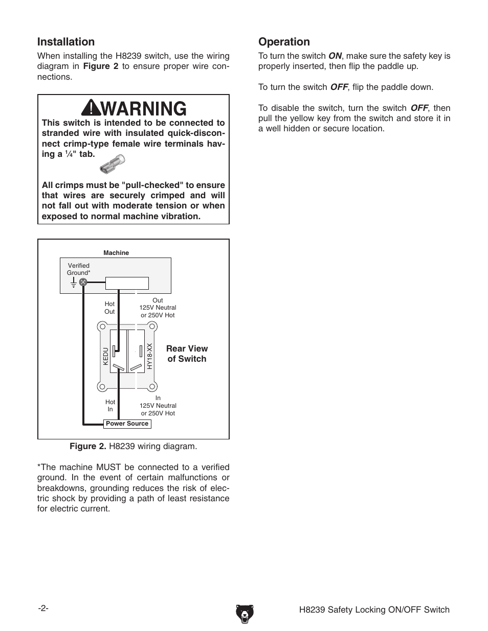 Installation, Operation | Grizzly H8239 User Manual | Page 2 / 2