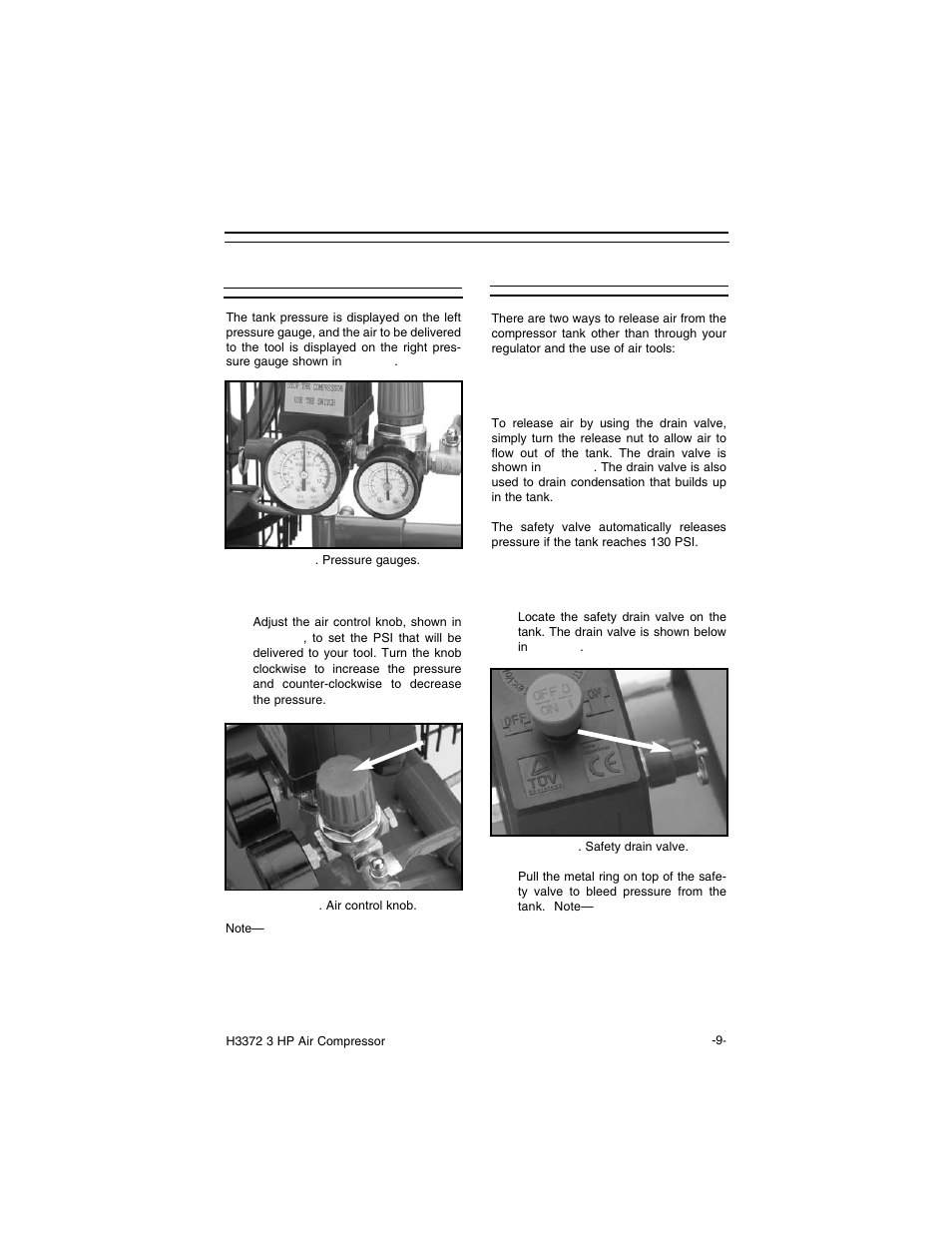 Air control, Delivered pressure, Air release | Grizzly H3372 User Manual | Page 11 / 26