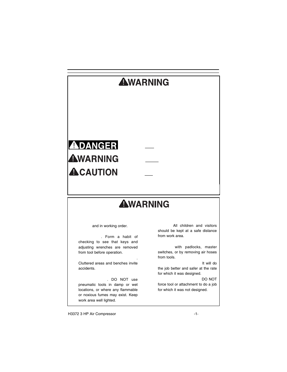 Safety, Notice, Safety instructions for pneumatic tools | Grizzly H3372 User Manual | Page 3 / 26