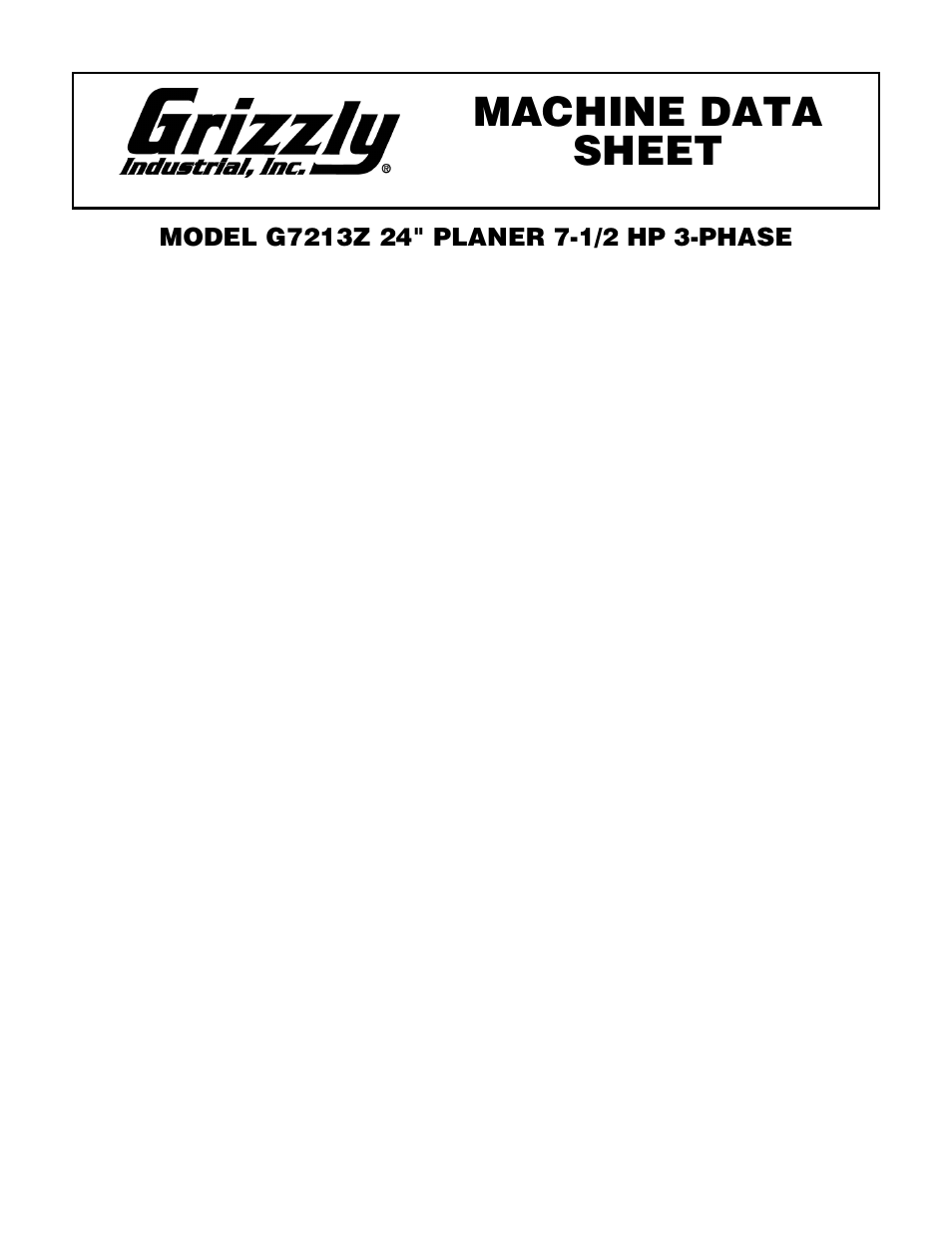 Grizzly G7213Z User Manual | 2 pages