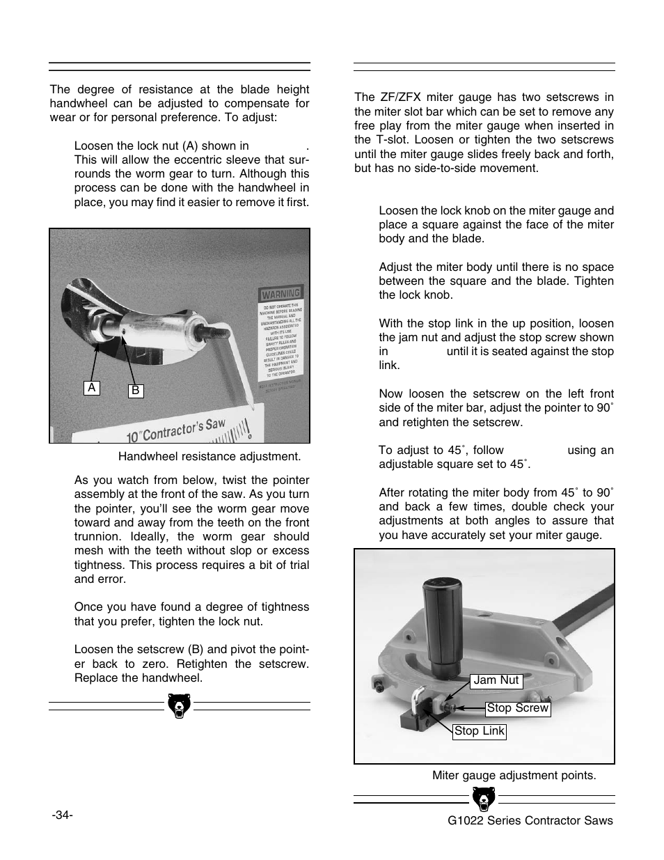 Worm gear, Miter gauge | Grizzly G1022ZF User Manual | Page 36 / 70