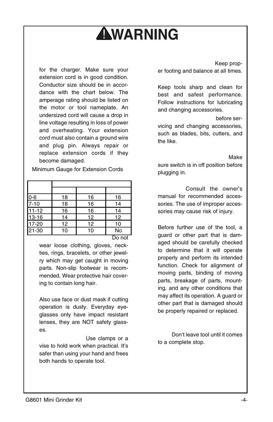 Safety instructions for power tools | Grizzly MINI GRINDER KIT G8601 User Manual | Page 4 / 9