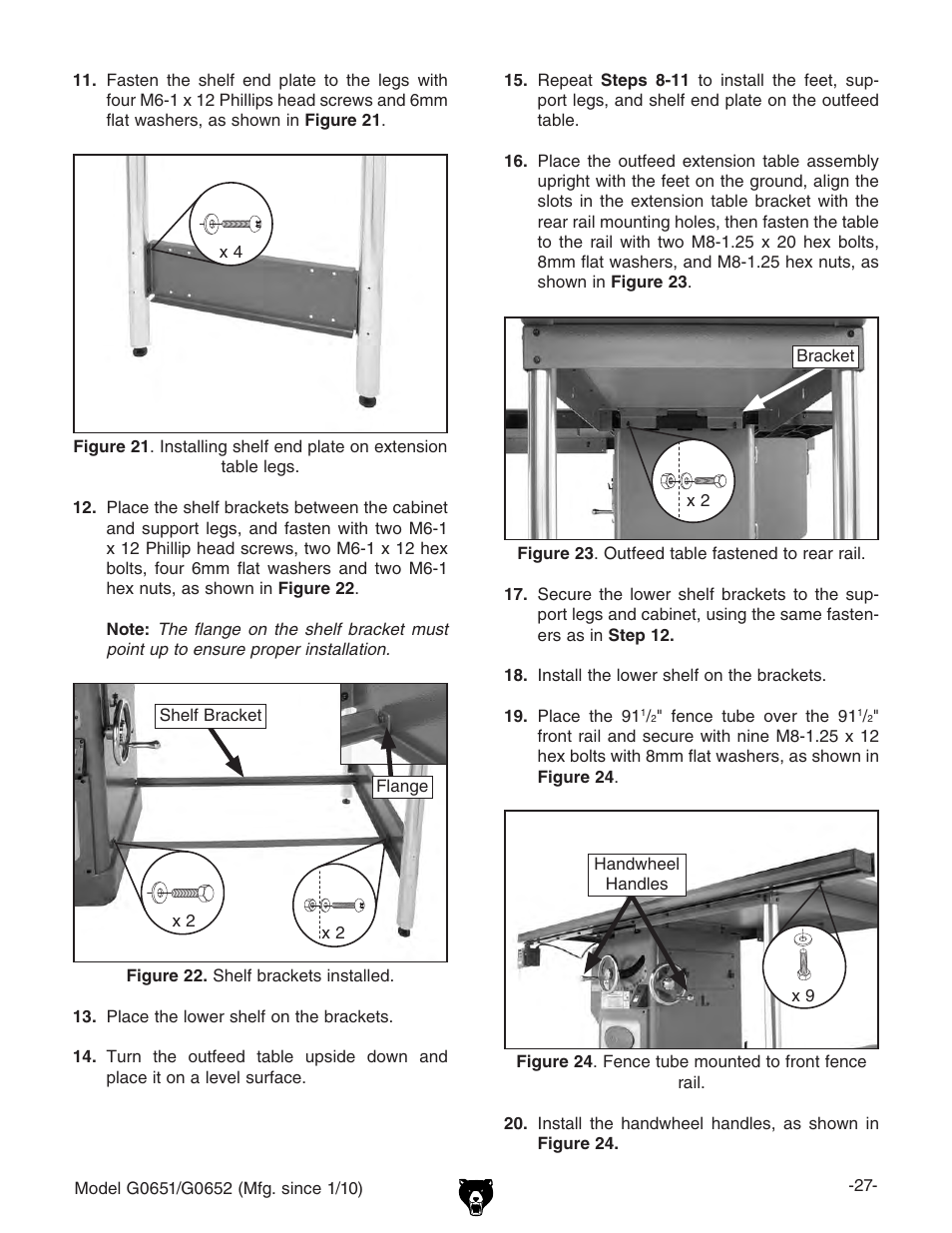 Grizzly G0651 User Manual | Page 29 / 104