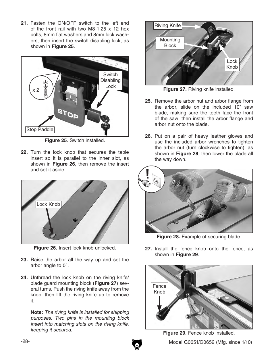 Grizzly G0651 User Manual | Page 30 / 104