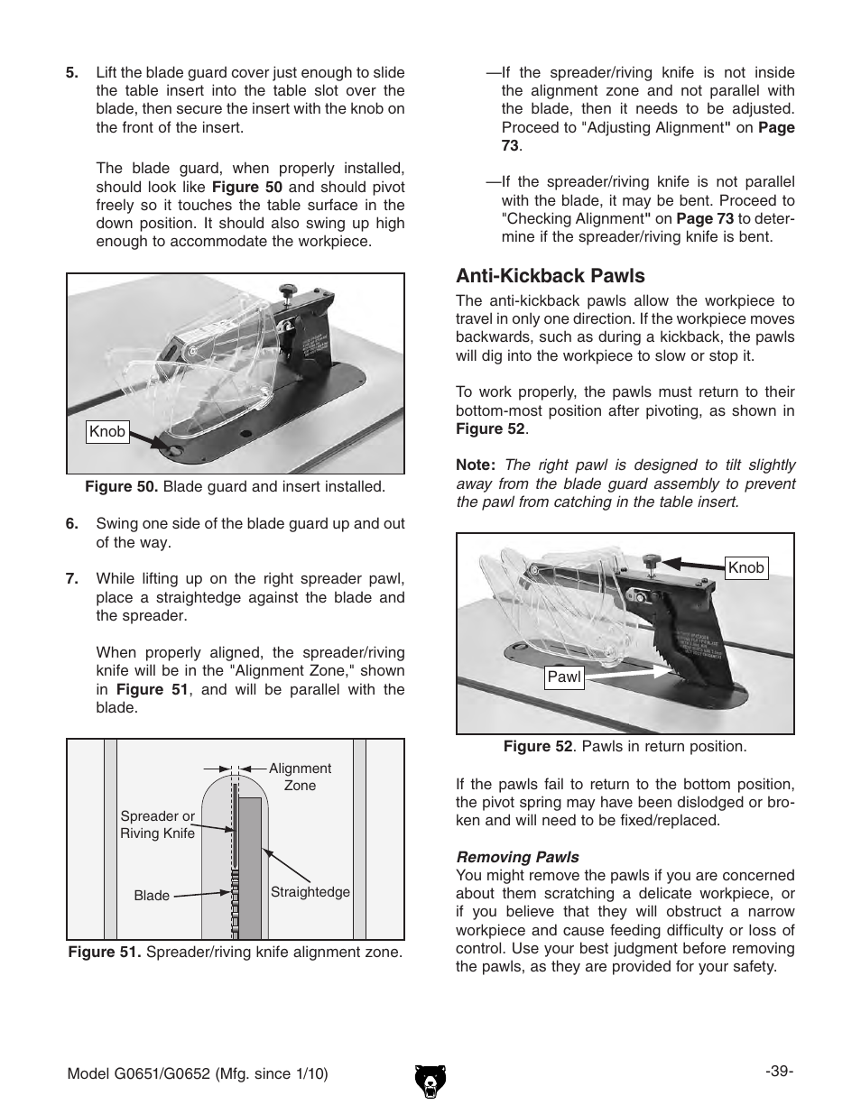 Anti-kickback pawls | Grizzly G0651 User Manual | Page 41 / 104