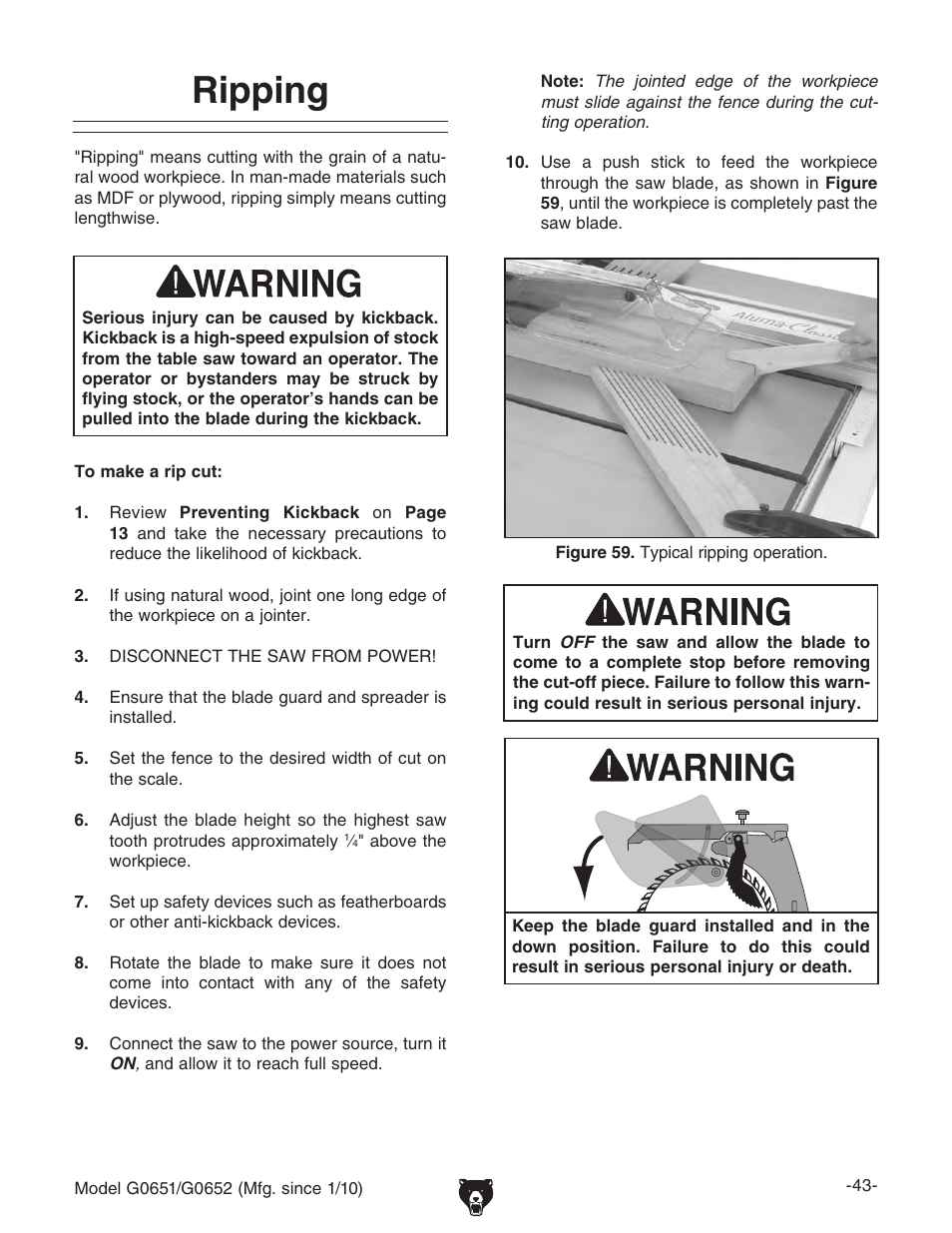 Ripping | Grizzly G0651 User Manual | Page 45 / 104