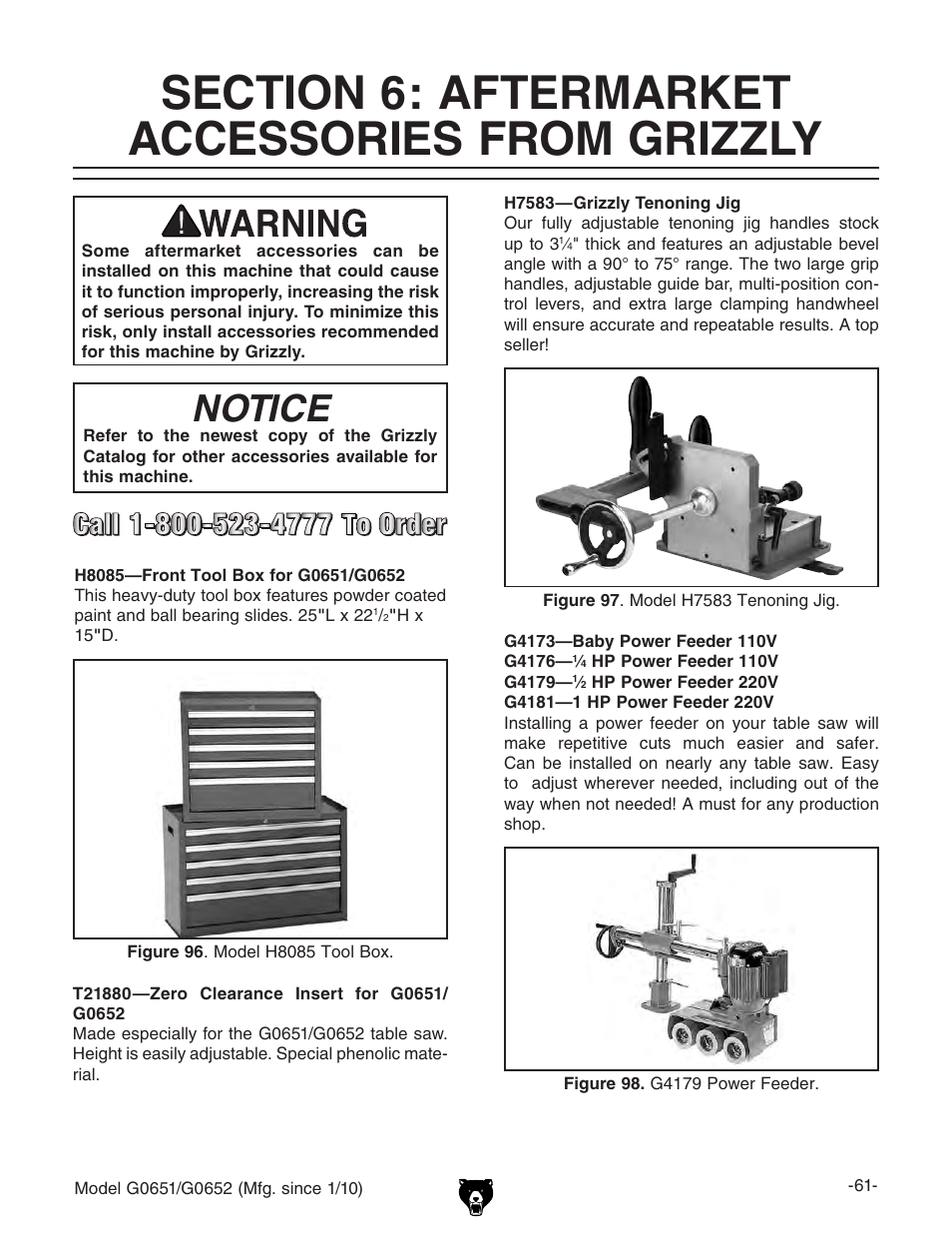 Notice | Grizzly G0651 User Manual | Page 63 / 104