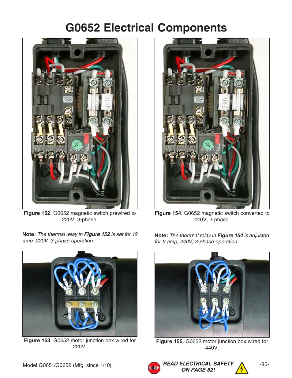 G0652 electrical components | Grizzly G0651 User Manual | Page 87 / 104