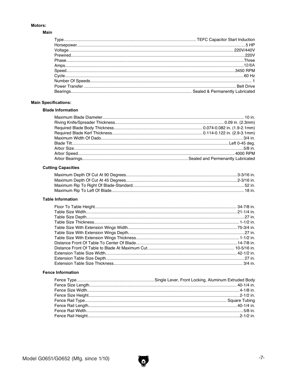 Grizzly G0651 User Manual | Page 9 / 104