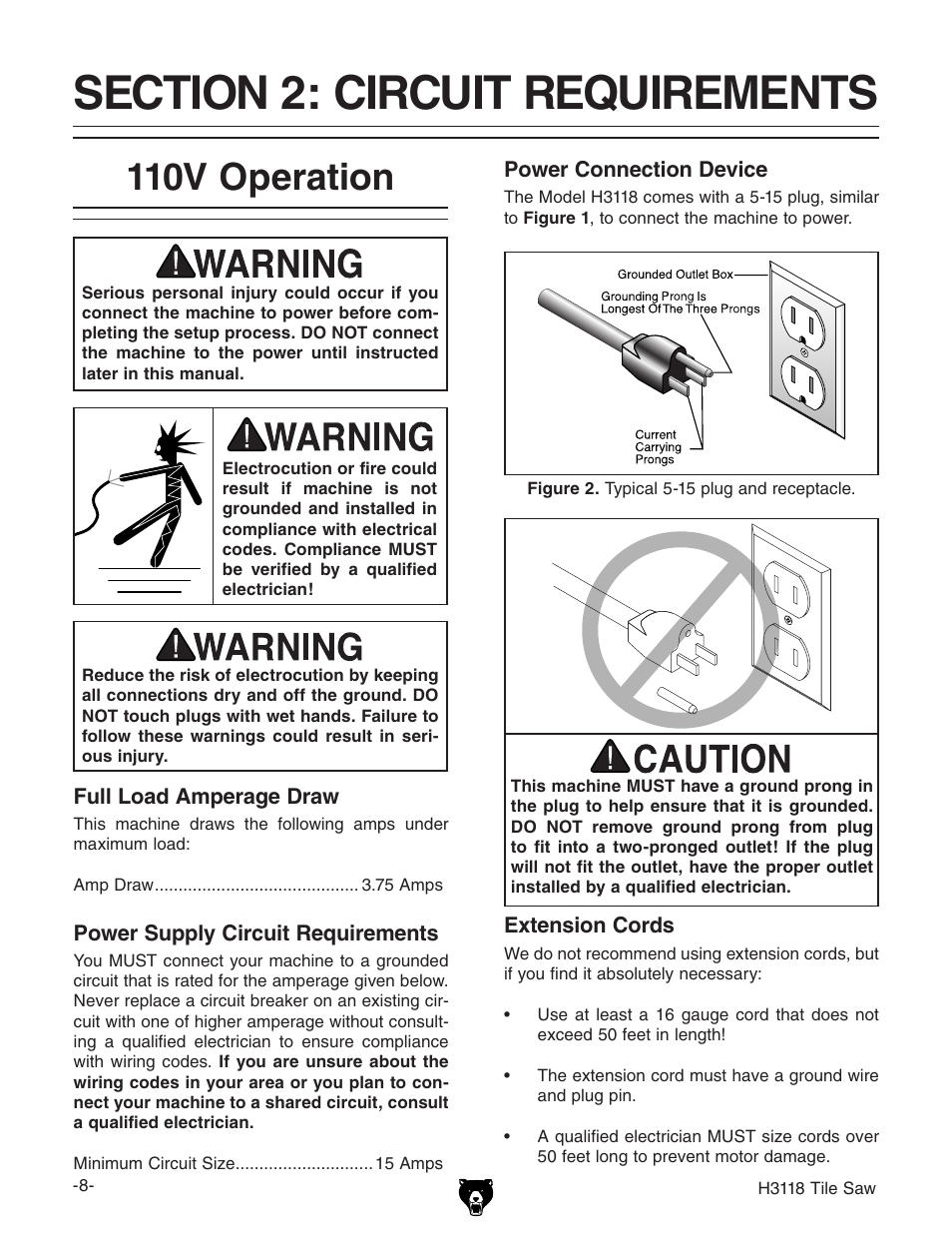 110v operation | Grizzly H3118 User Manual | Page 10 / 26