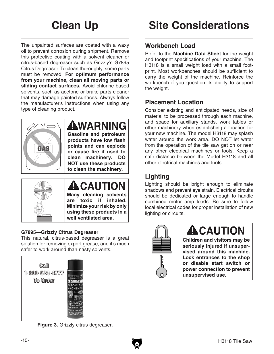 Site considerations clean up | Grizzly H3118 User Manual | Page 12 / 26