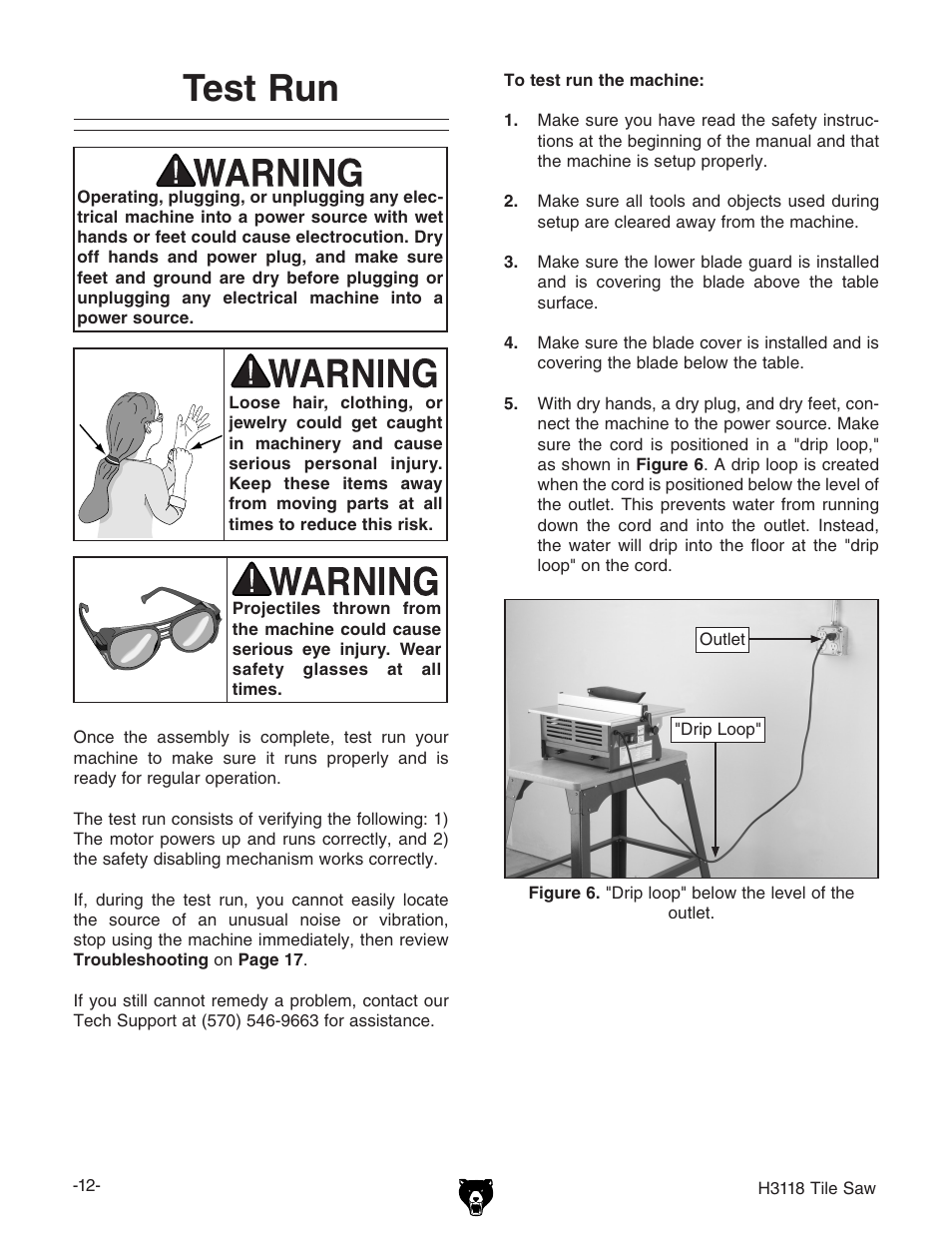 Test run | Grizzly H3118 User Manual | Page 14 / 26