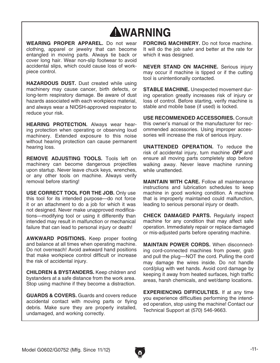 Grizzly 10" x 22" Benchtop Lathe G0602 User Manual | Page 13 / 96