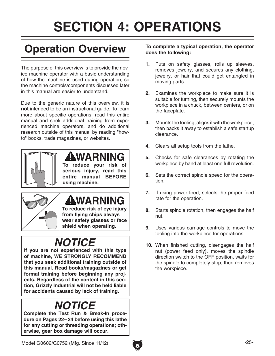 Operation overview | Grizzly 10" x 22" Benchtop Lathe G0602 User Manual | Page 27 / 96