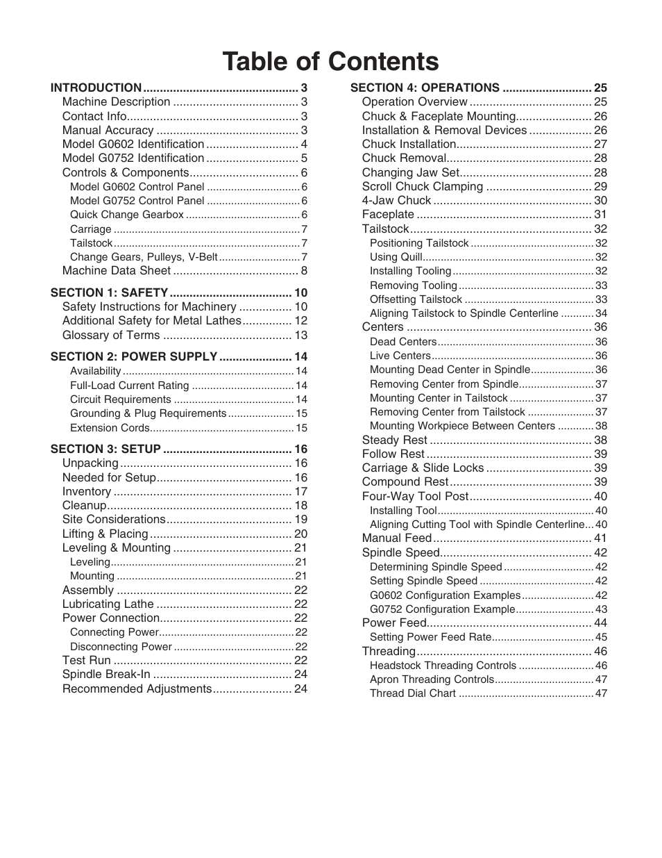 Grizzly 10" x 22" Benchtop Lathe G0602 User Manual | Page 3 / 96