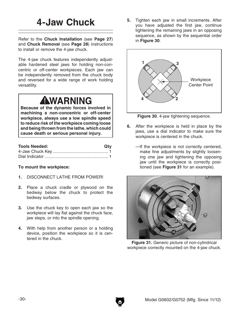 Jaw chuck | Grizzly 10" x 22" Benchtop Lathe G0602 User Manual | Page 32 / 96