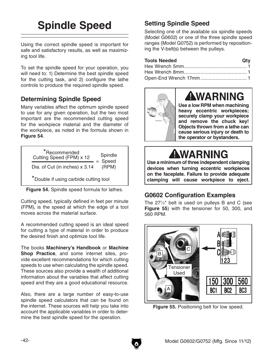 Spindle speed | Grizzly 10" x 22" Benchtop Lathe G0602 User Manual | Page 44 / 96