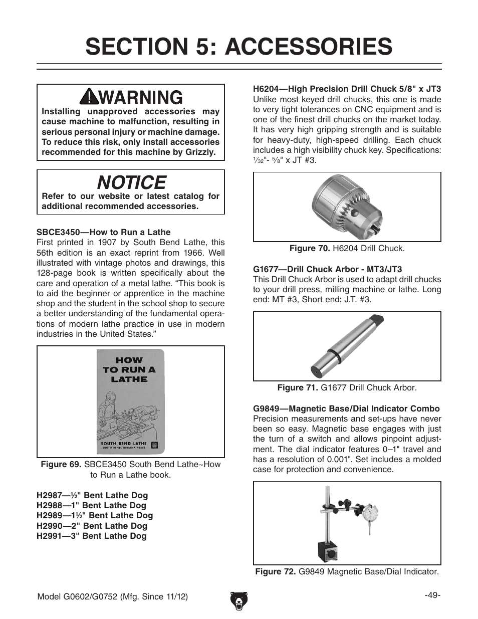 Notice | Grizzly 10" x 22" Benchtop Lathe G0602 User Manual | Page 51 / 96