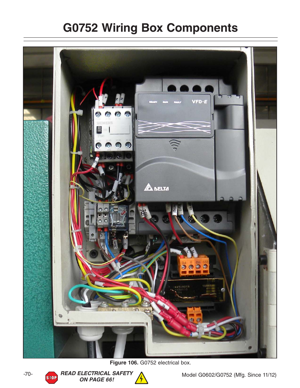 G0752 wiring box components | Grizzly 10" x 22" Benchtop Lathe G0602 User Manual | Page 72 / 96