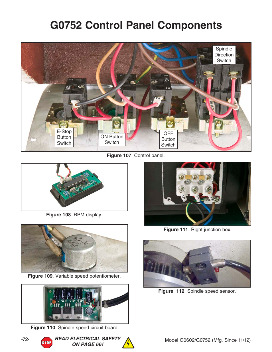 G0752 control panel components | Grizzly 10" x 22" Benchtop Lathe G0602 User Manual | Page 74 / 96