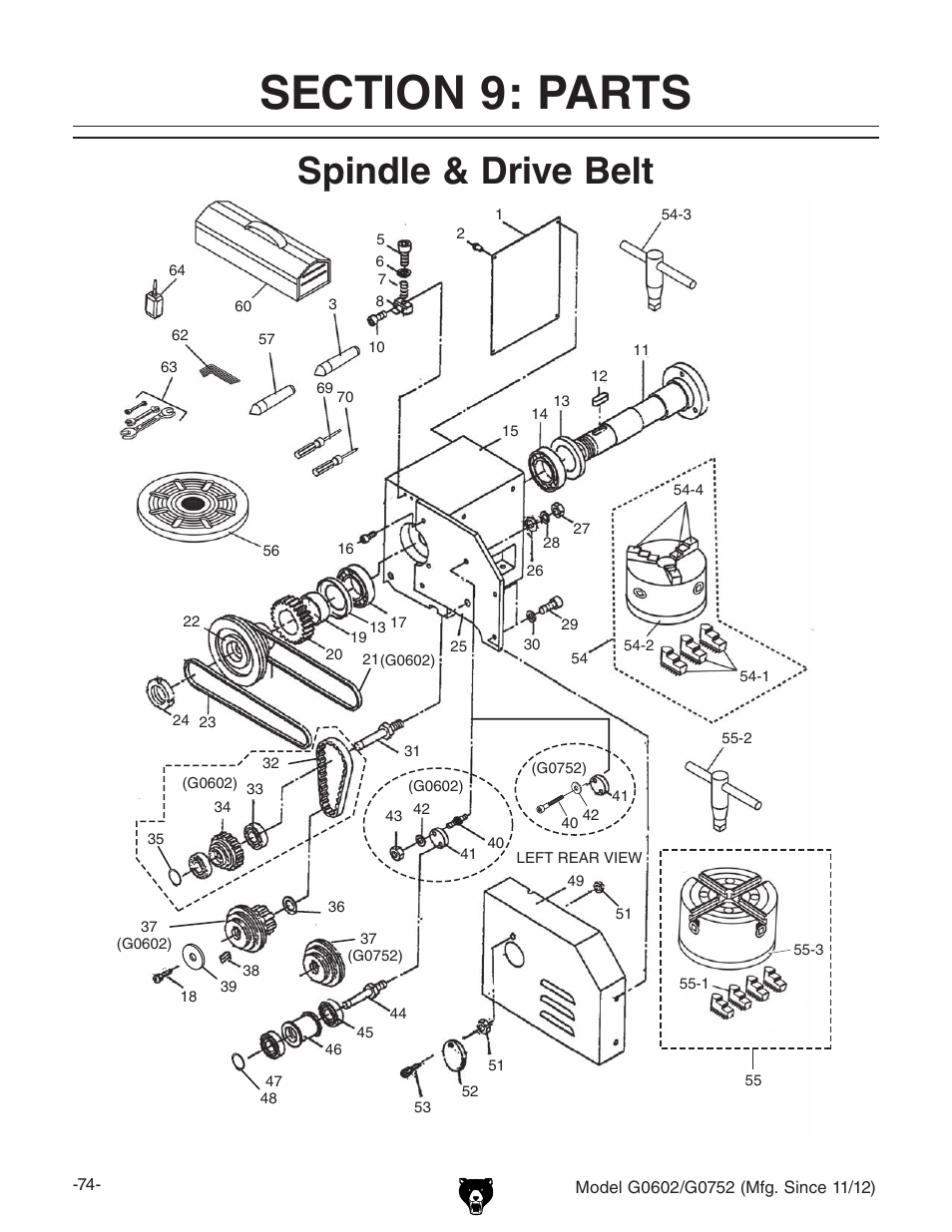 Spindle & drive belt | Grizzly 10" x 22" Benchtop Lathe G0602 User Manual | Page 76 / 96