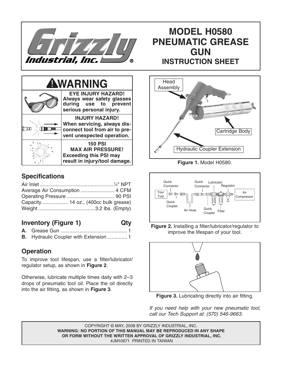 Grizzly H0580 User Manual | 4 pages