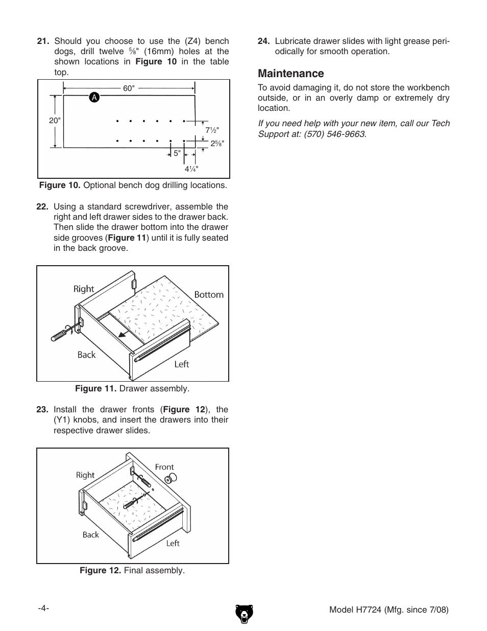 Maintenance | Grizzly 60" WORKBENCH H7724 User Manual | Page 4 / 5