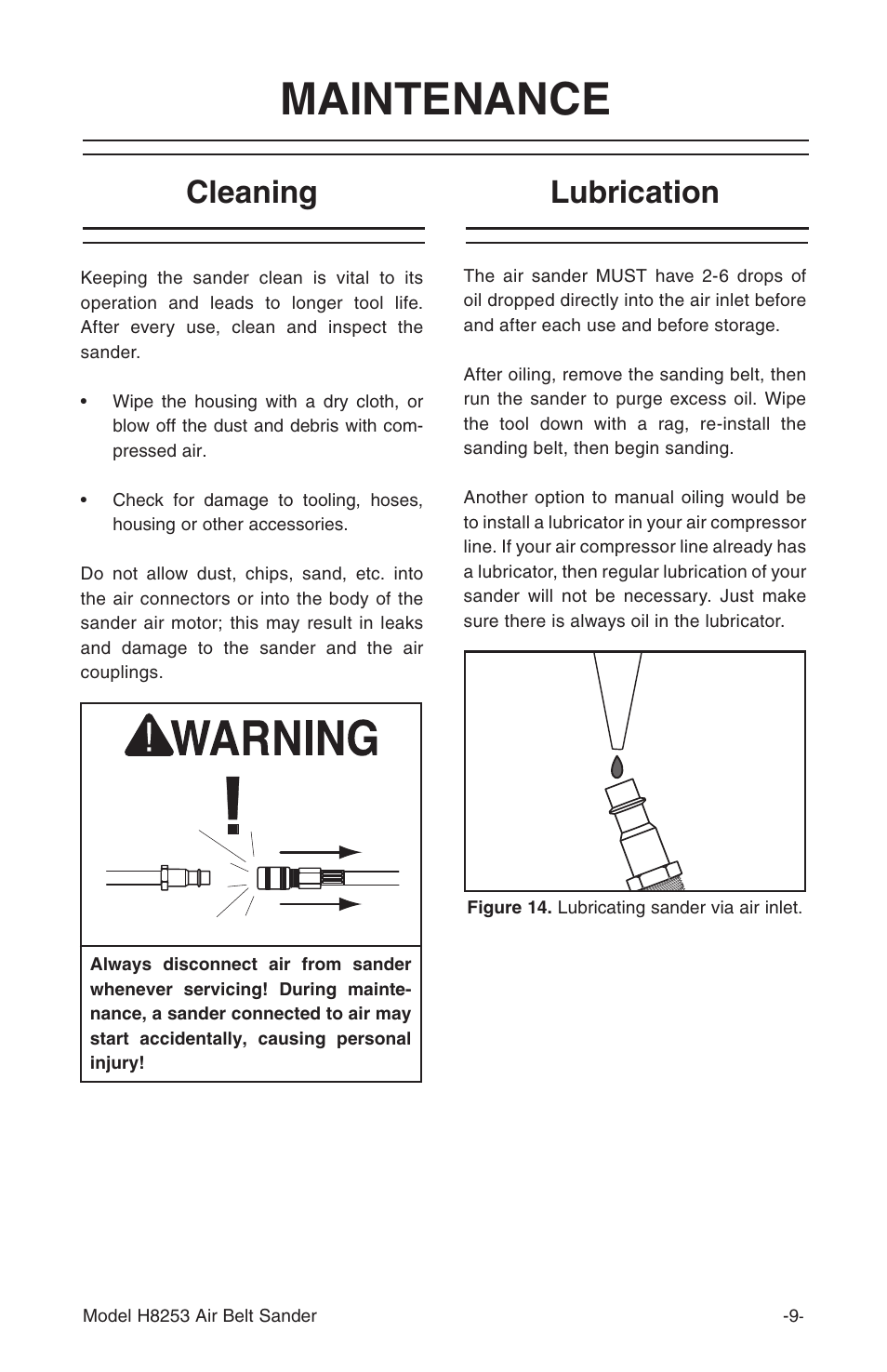 Maintenance, Cleaning lubrication | Grizzly H8253 User Manual | Page 11 / 16