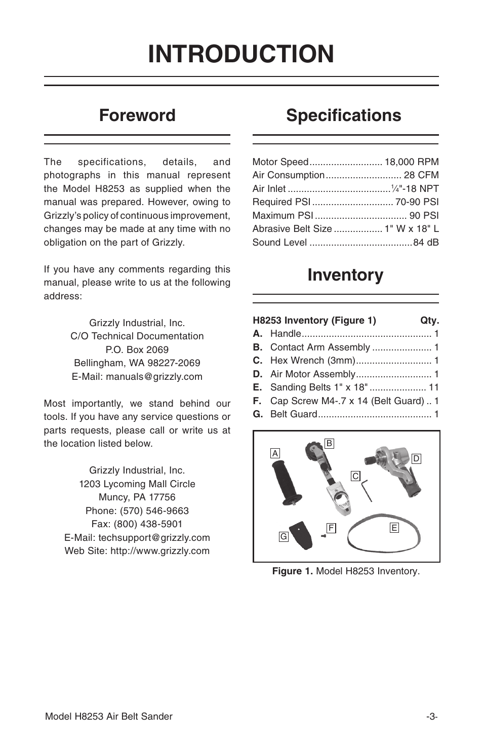 Introduction, Specifications foreword, Inventory | Grizzly H8253 User Manual | Page 5 / 16