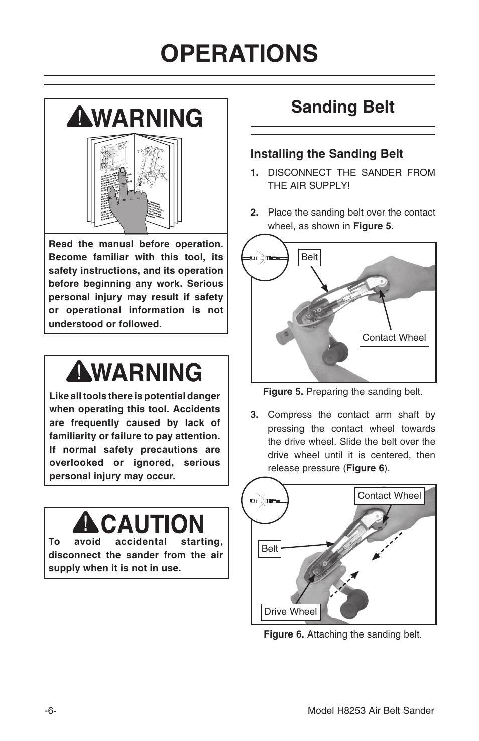 Operations, Sanding belt | Grizzly H8253 User Manual | Page 8 / 16