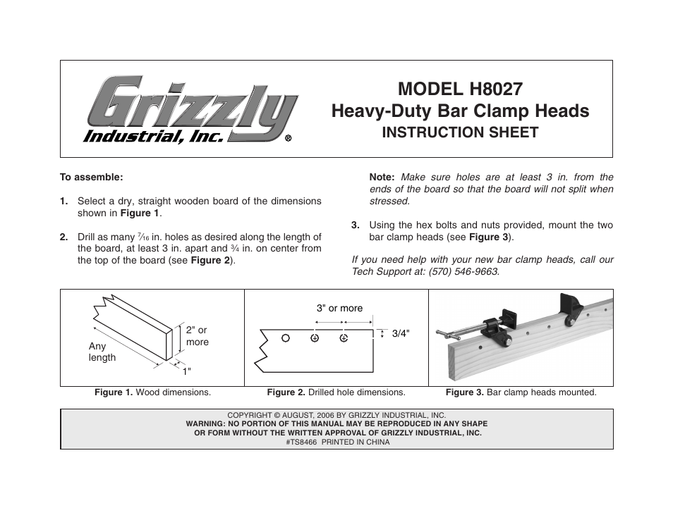 Grizzly Heavy-Duty Bar Clamp Heads H8027 User Manual | 1 page