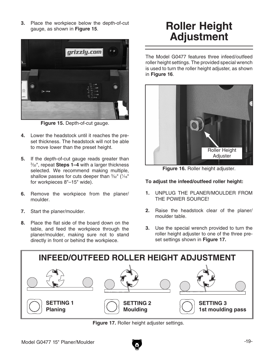 Roller height adjustment | Grizzly G0477 User Manual | Page 21 / 48