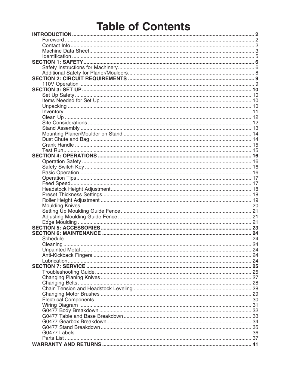 Grizzly G0477 User Manual | Page 3 / 48