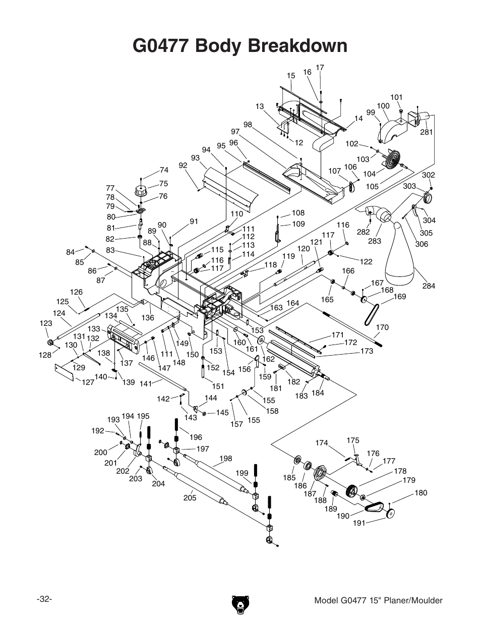 G0477 body breakdown | Grizzly G0477 User Manual | Page 34 / 48