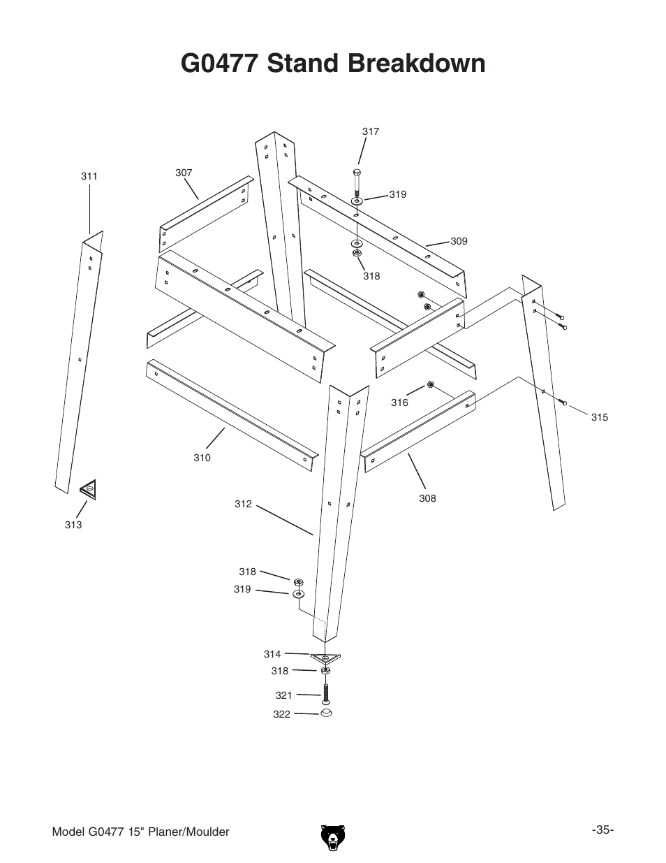 G0477 stand breakdown | Grizzly G0477 User Manual | Page 37 / 48